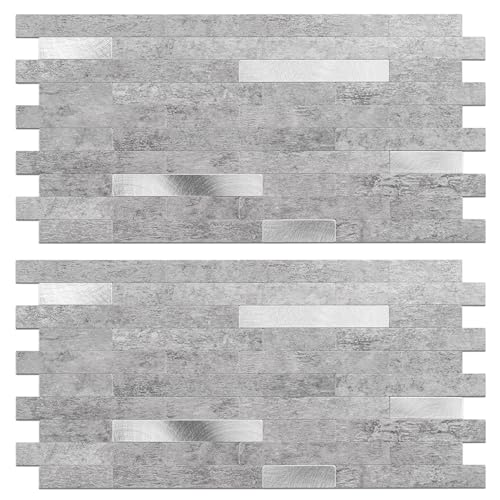 Peel and Stick Backsplash Tile Waterproof Removable PVC Wall Sticker 3D Faux Stone Marble Brick White Accent Panels (Matte Gray Stone - Metal Silver, 40 Tiles - 18 sq. ft. (1.68 m²)) - color: Matte Gray Stone - Metal Silver, size: 40 Tiles - 18 sq. ft. (1