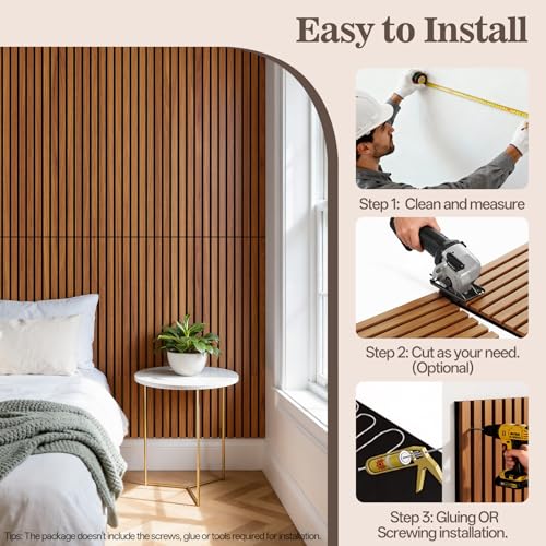 6 Pack Acoustic Wood Panels for Wall 47.24" x 12.79" Soundproof - color: Teak, size: 47" x 12" (6 PCs)