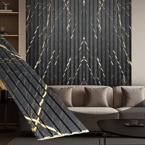 OUZUGIE WPC Acoustic Slat Wall Paneling, 8-Pack 96 x 6 Inches - color: Black marble, size: (Low)96“ x 6"