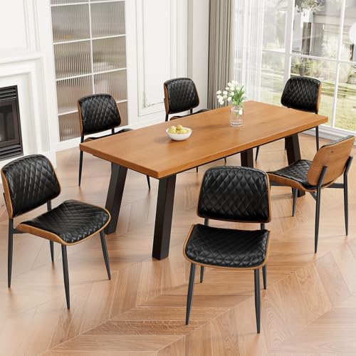 REONEY Dining Chairs Set of 4, Mid-Century Modern Kitchen Chairs, Black - color: Black Diamond Plaid