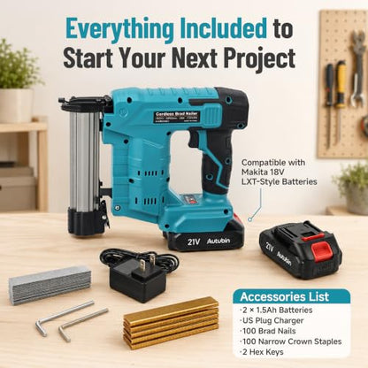 21V Brushless Cordless Electric Nail Gun, 2-in-1 Brad Nailer Kit
