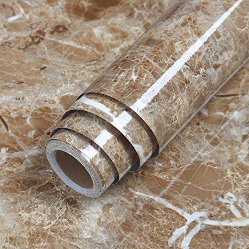 LACHEERY 15.8x80 inch Brown Marble Contact Paper Marble Wallpaper Peel and Stick Countertops for Kitchen Bathroom Cabinets Cupboard Shelf Drawer Liner Furniture Waterproof Self Adhesive Vinyl Film - size: 15.8" x 80"
