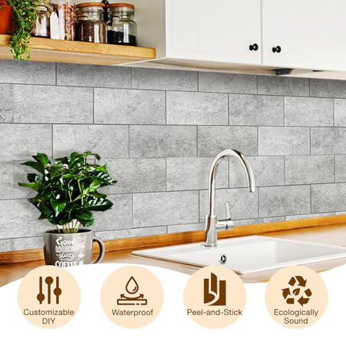 Havenly Peel and Stick Backsplash Tile for Kitchen & Bathroom Walls (Matte Grayish Textured, 10 Tiles - 9.7 sq. ft. (0.9 m²)) - color: Matte Grayish Textured