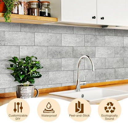 Havenly Peel and Stick Backsplash Tile for Kitchen & Bathroom Walls (Matte Grayish Textured, 10 Tiles - 9.7 sq. ft. (0.9 m²)) - color: Matte Grayish Textured