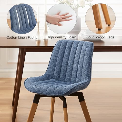 Art Leon Mid Century Upholstered Swivel Fabric Dining Chairs Set of 4 Blue - color: Blue, size: Set of 4-Fabric