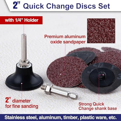SPEEDWOX Quick Change Disc 50Pcs 2 inch Sanding Discs with 1/4" Disc Pad Holder for Die Grinder Quick Change Discs Abrasives Tool for Surface Prep Polish Burr Rust Paint Removal - style: Quick Change Disc with pad holders