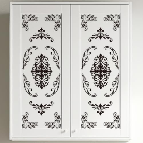 3 Sheets Black Damask Corner Rub on Transfers for Crafts, 12×6in