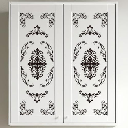 3 Sheets Black Damask Corner Rub on Transfers for Crafts, 12×6in