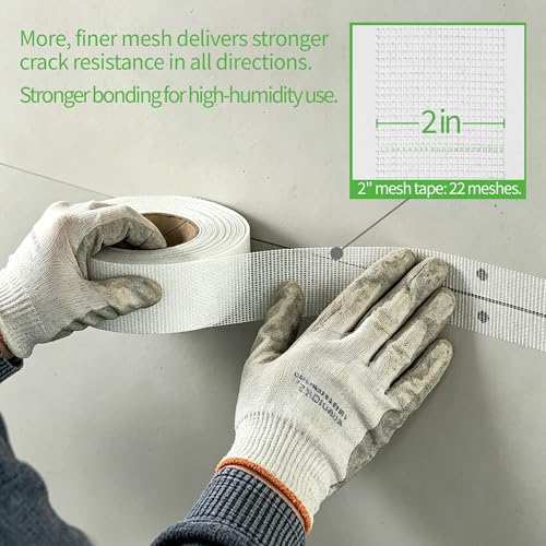 Drywall Joint Tape, 2" x 99 ft, Self-Adhesive Fiberglass Mesh Tape, Strong Crack Repair for Holes, Seams & Corners, White