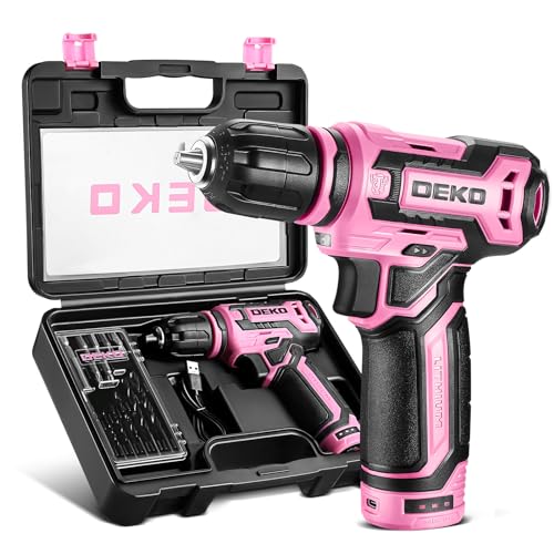 Cordless Drill：DEKOPRO 12V Power Drill Set with Pink 800RPM Electric Drills with Tool Set Gift Box, Pink Drill Set for Women - color: Pink