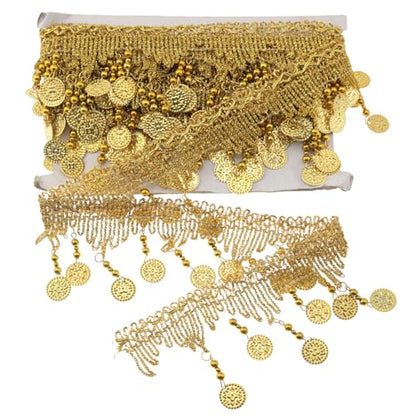 1 Roll 5 Yards DIY Gold Tassel Lace Polyester DIY Belly Dance Performance Costume Accessories Fabric Sewing Trims Use as Furniture Decorations Trimming Curtains Trimming Decorative Pillows