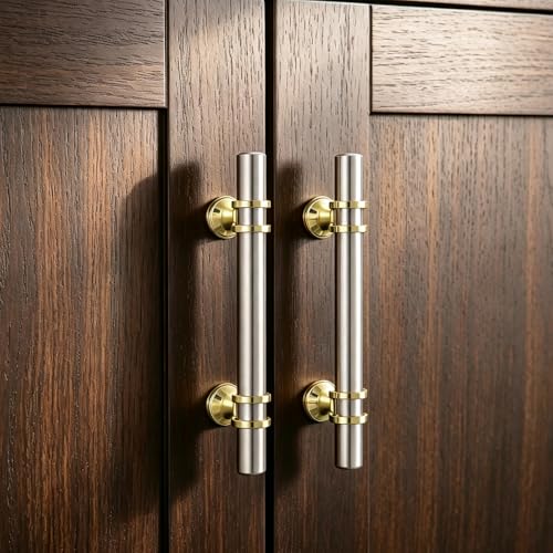 Rergy 10 Pack 3-3/4 Inch Hole Center Brushed Nickel and Gold Cabinet Pulls - color: Brushed Nickel&Gold, size: 3-3/4in Hole Center(96mm)