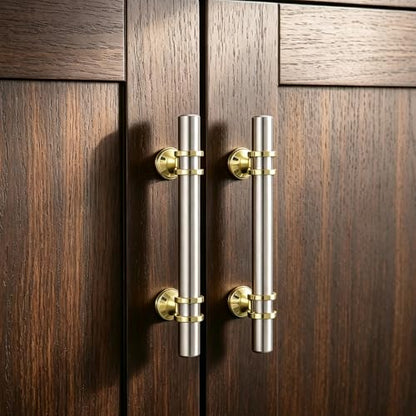 Rergy 10 Pack 4 Inch Hole Center Brushed Nickel and Gold Cabinet Pulls - color: Brushed Nickel&Gold, size: 4-1/16in Hole Center(102mm)