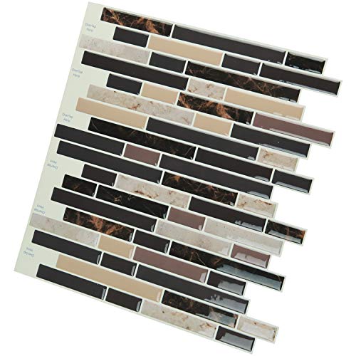 Art3d Peel and Stick Stone Wall Tile, 11.8" x 11.8", 10-Sheet, Brown Marble - color: Brown Marlbe