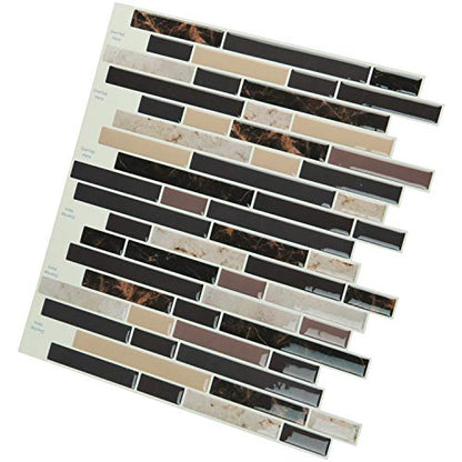 Art3d Peel and Stick Stone Wall Tile, 11.8" x 11.8", 10-Sheet, Brown Marble - color: Brown Marlbe