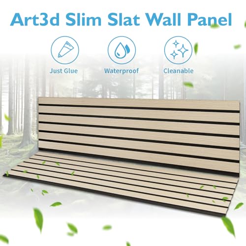 Art3d Six-Grid Design Slim Slat Wall Panels, 104 x 12 Inch, 4-Pack, Oak - color: Six-Grid Oak