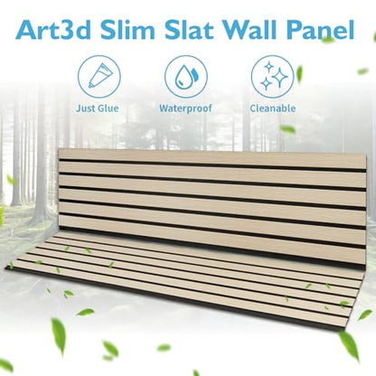 Art3d Six-Grid Design Slim Slat Wall Panels, 104 x 12 Inch, 4-Pack, Oak - color: Six-Grid Oak