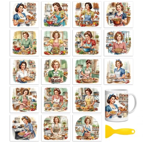 Peacoblue Vintage Housewife Rub On Transfers for Craft, Transfer Sticker - style: Vintage Housewife Cooking