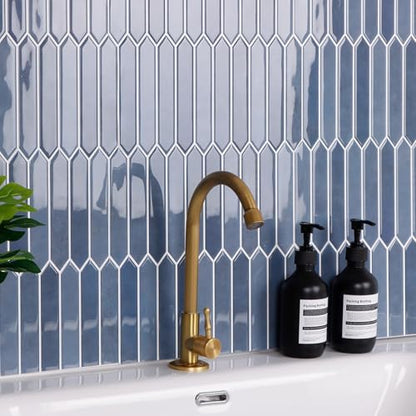 10-Sheet Peel and Stick Backsplash Tile, Self-Adhesive Blue Long Hexagon Wall Tiles, Stick on Backsplash for Kitchen, Bathroom, Fireplace, RV, Thicker Design(12"×12"). - color: Blue