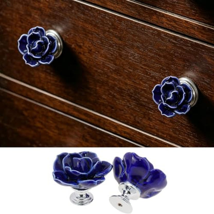 Geesatis 6Pcs Rose Decorative Knobs,Ceramic Blue Classic Cabinet Handles - style: A-Purple