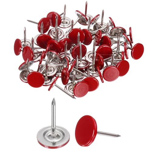 uxcell 120Pcs Push Pins, 11mmx17mm Round Flat Head Decorative Thumb Tacks Upholstery Tacks for Cork Board Office Wall Hangings, Red - color: Red, size: 11mmx17mm
