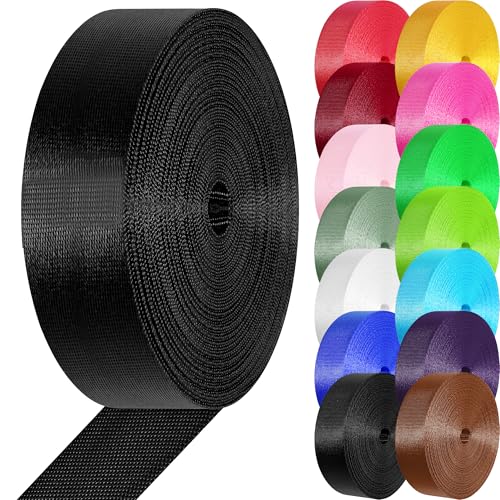 Nylon Webbing 1 inch 1.5 inch Nylon Strap Webbing Straps, 3.3 10 25 50 Yards Webbing Strapping for Bags/Lawn Chair/Climbing Outdoors Crafting DIY Gear Repair - color: Black, size: 1.5 inch x 25 Yards