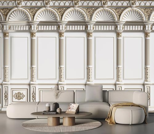 Luxury European White Gold 3D Arch Column Wallpaper Peel and Stick - color: No.11, size: 80" x 61"