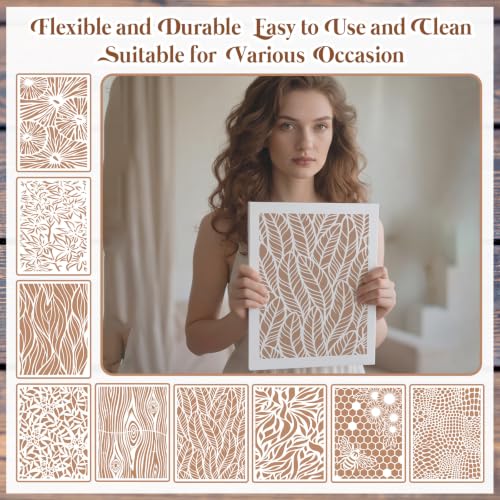 9 Pcs Wildflower Leaf Stencils for Painting 11x14.5 Inch - style: Mixed