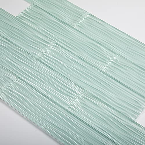 Lovdeco Light Green Water Wave Glass Subway Tile, 3 x 12 Inch, 4 Sq Ft, Backsplash for Bathroom Kitchen Wall, 16-Pack - color: Light Green Water Wave, size: 3 x 12 Inch