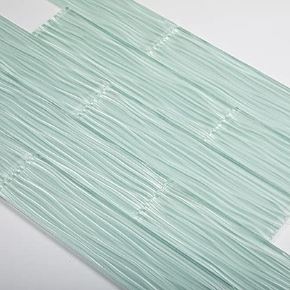 Lovdeco Light Green Water Wave Glass Subway Tile, 3 x 12 Inch, 4 Sq Ft, Backsplash for Bathroom Kitchen Wall, 16-Pack - color: Light Green Water Wave, size: 3 x 12 Inch