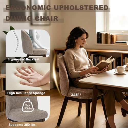 FREKEN Wooden Dining Chairs Set of 8, Modern Fabric Upholstered Dining Room Chair, Kitchen Side Chairs, Farmhouse Armless Dinner Chair for Kitchen, Brown - color: Brown, size: Set of 8