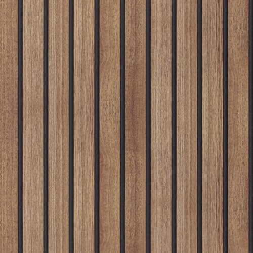 Wood Slat Peel and Stick Wallpaper Brown Wood Panel Wallpaper for Bedroom - color: Brown, size: 17.7" x 118"