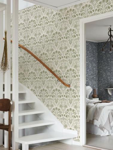Green Tulip Floral Peel and Stick Wallpaper Retro Green Contact Paper - color: Green, size: 17.3" x 118"