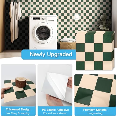 Art3d Grid Tile Peel and Stick Backsplash, 10-Pack, Dark-Green & Warm White - color: Dark-green and Warm White