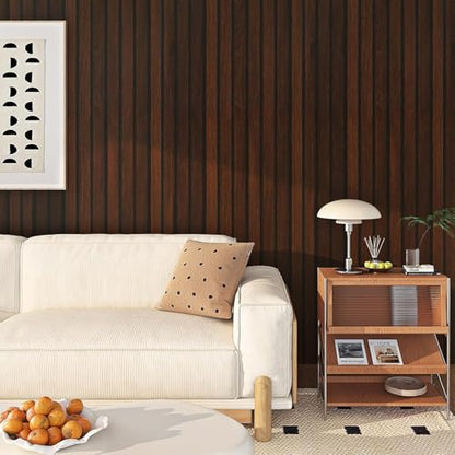 FunStick 16"x472" Brown Wood Slats Peel and Stick Wallpaper Waterproof Dark Wood Grain Contact Paper for Walls Cabinets Removable Beadboard Paneling Wall Paper for Ceiling Pole Wrap Roll Kitchen Desk - size: 15.8" x 472"