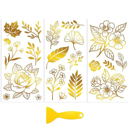 Peacoblue Leaves Flowers Rub On Transfers for Furniture Craft 6"x12" - style: Golden Leaves and Flowers