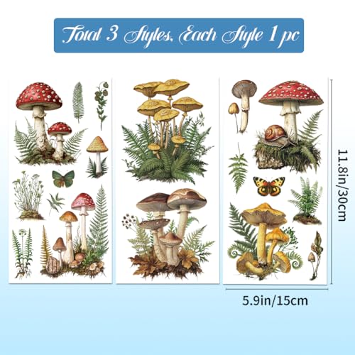 GLOBLELAND 3 Sheets Vintage Mushrooms Transfer for Furniture 6×12 inch - style: Mushrooms