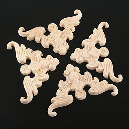 4Pcs Wood Carved Appliques Onlays Corner Flower Carving Decals Furniture