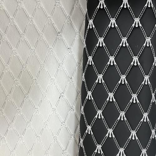 Quilted Foam Vinyl Fabric King Crown Classic Pattern with 0.23" Sponge Backing Faux Leather Fabric for Car Headliner, Furniture Upholstery, Headboards,Diamond 2" x 3" (King Crown-Black White) - color: King Crown-black White