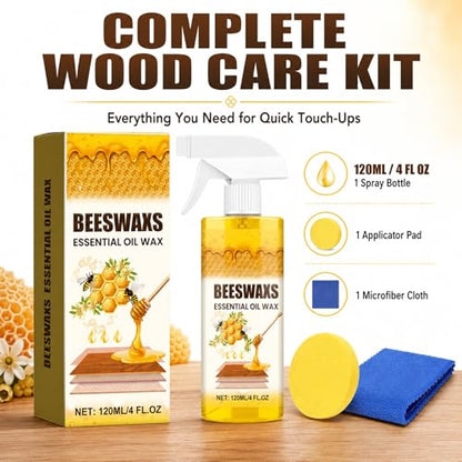 Beeswax Wood Polish Spray, Beeswax Essential Oil Wax, Deep Restore Furniture Cleaner for Cabinets, Hardwood Floors, Tables & All Wood Surfaces, Non-Greasy Formula (1)