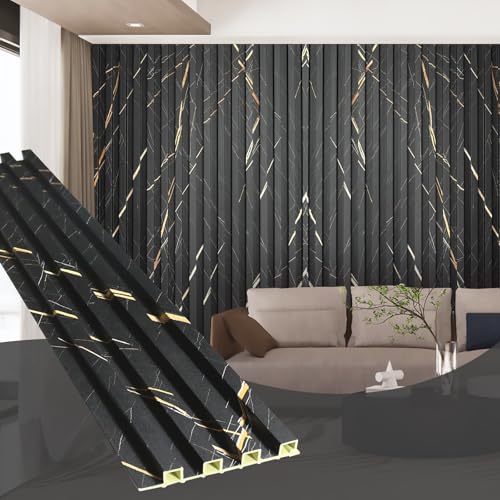 OUZUGIE WPC Acoustic Slat Wall Paneling, 8-Pack 96 x 6 Inches - color: Black marble, size: (High)96“ x 6"