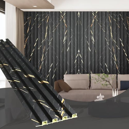 OUZUGIE WPC Acoustic Slat Wall Paneling, 8-Pack 96 x 6 Inches - color: Black marble, size: (High)96“ x 6"