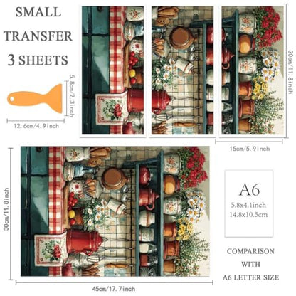 OLYCRAFT 3 Sheets/Set Rub on Transfers for Craft 12x6 Inch Countryside Kitchen PVC Furniture Decal Reusable Waterproof Transfer Self-Stick Tableware Transfer with Scraper for Dressers Cabinets Window - style: Kitchen