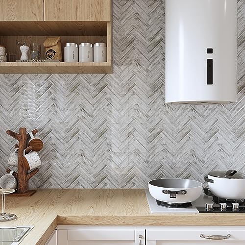 CRE8TIVE 4 Sheets Herringbone Peel and Stick Backsplash for Kitchen Bathroom 12"x12" Self Adhesive Tile Stickers Light Wood Look Wall Tiles - color: Light Wood Grain, size: 12"x11.8" (4-Sheets)