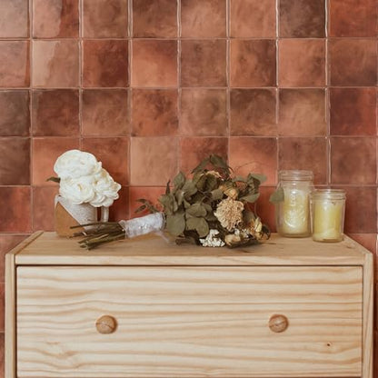 Smart Tiles Peel and stick backsplash, Zellige Terracotta Red, 9"x9" - color: Terracotta Red