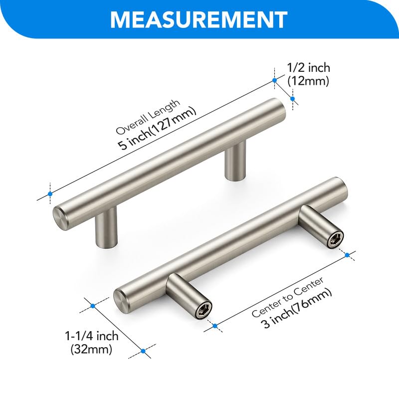 HOME EDIT Brushed Nickel Cabinet Handles, Drawer Pulls, 3 Inch, 30 Pack - color: Brushed Nickel, size: 3 Inch Hole Center
