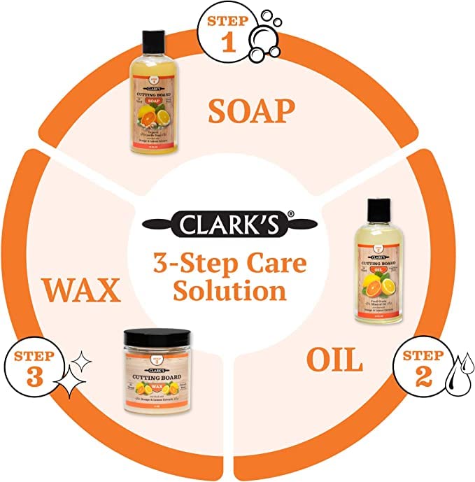 CLARK'S Cutting Board Care Kit, Includes Food Grade Mineral Oil, Cutting Board Cleaner, Wax, and a Buffing Pad, Food Safe Cutting Board Oil, Housewarming Gift Set - style: Gift Set
