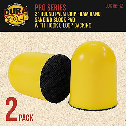 Dura-Gold 2" Round Palm Grip Foam Hand Sanding Block Pad, 2 Pack - Hook &