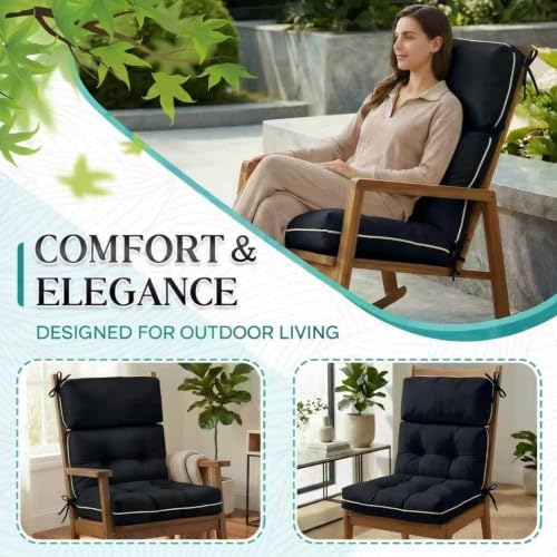 Patio Chair Cushions High Back 44"x22"x4" Thick (Black) - color: Black