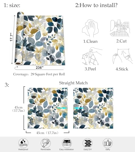 Watercolor Botanical Wallpaper, Eucalyptus Leaf Peel and Stick Wallpaper - color: ML-M104, size: 17.7" x 236"